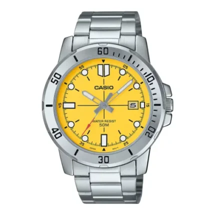 CASIO ENTICER YELLOW DIAL STAINLESS WATCH MTP-VD01D-9EVUDF