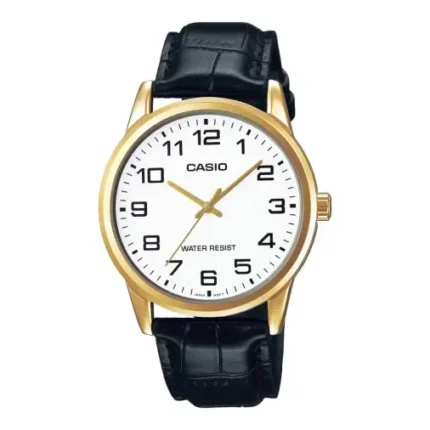 CASIO ENTICER GOLD WHITE DIAL LEATHER WATCH MTP-V001GL-7BUDF